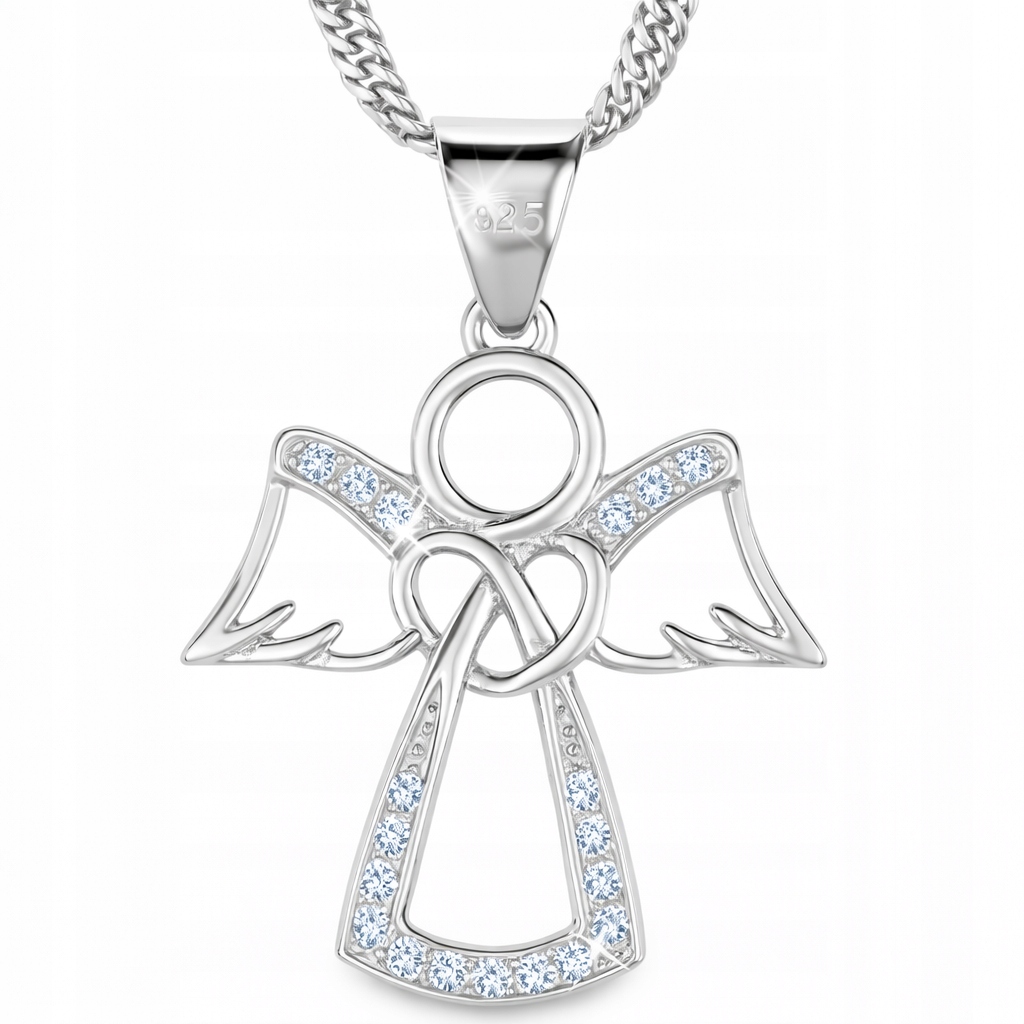 Řetízek medailonek andělské srdce s zirkonem stříbro 925