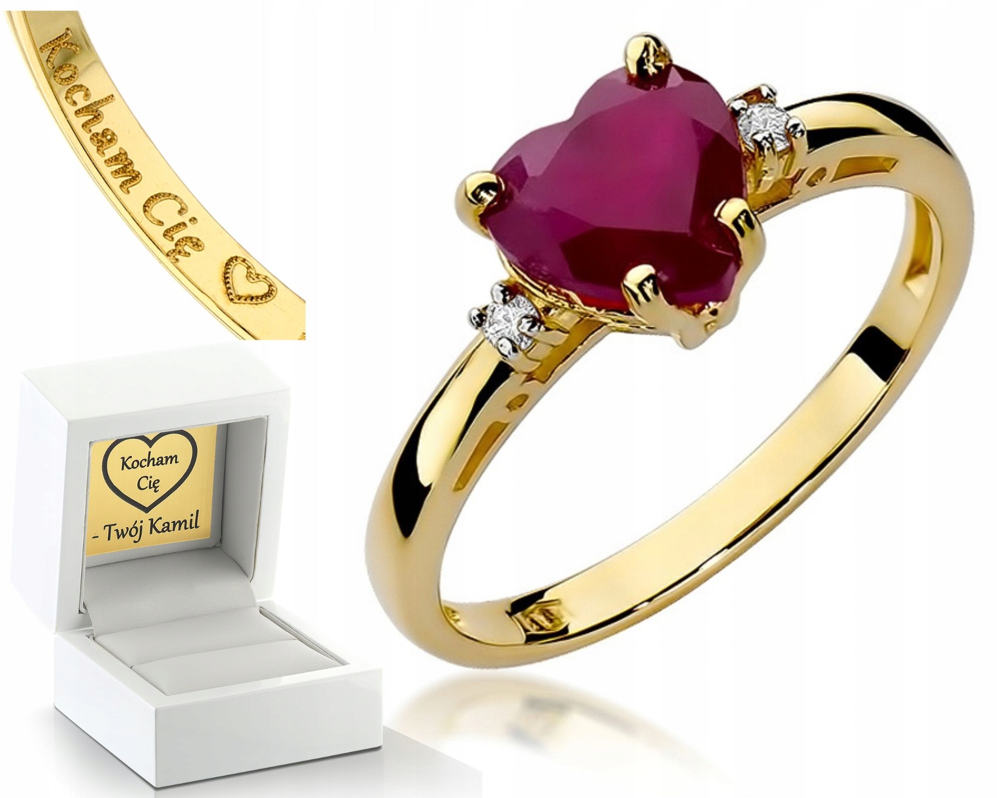 Krásný Prstýnek Srdce Rubín Diamanty Každý Vel