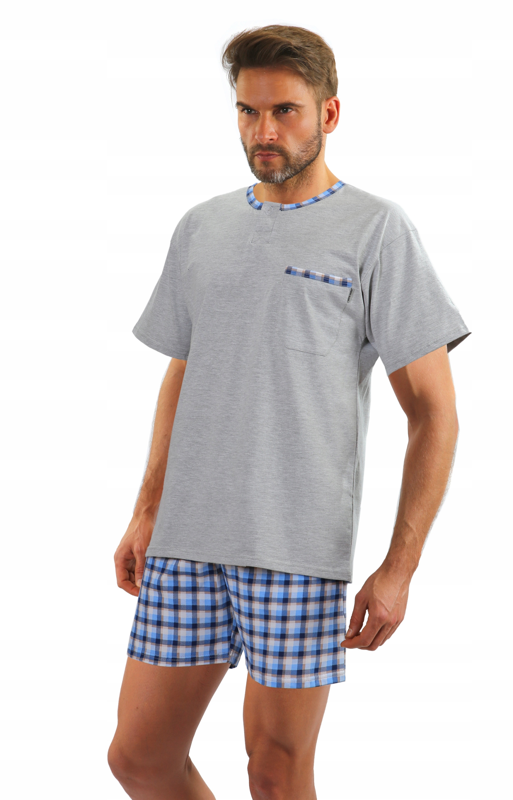 Sesto Senso Pánské pyžamo Jasiek Krátké bavlněné Světle Melanžové 4XL