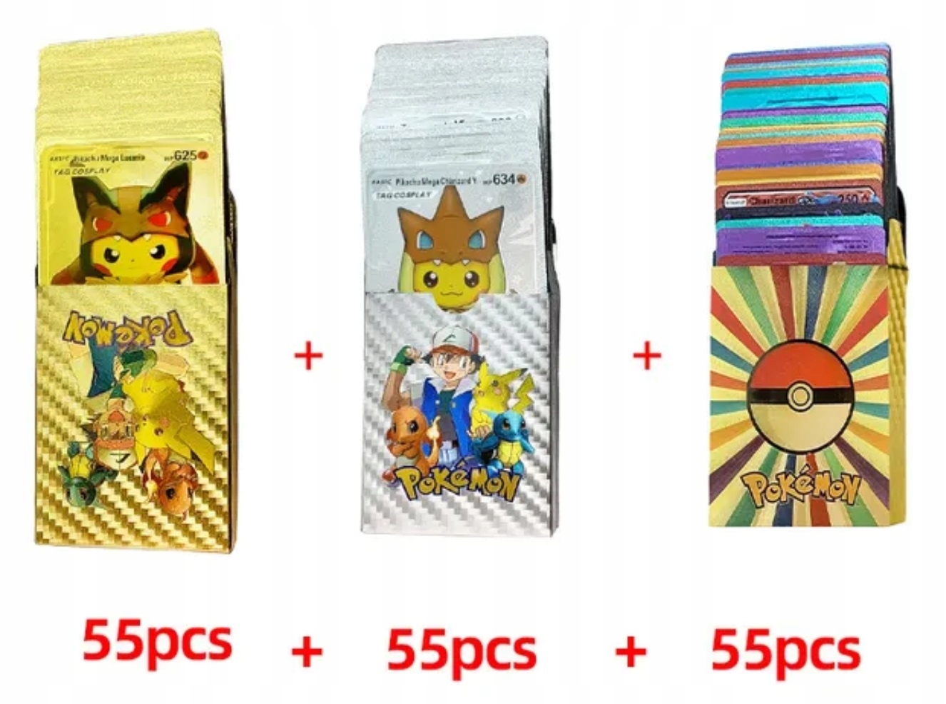 KARTY POKEMON 165 szt. ZŁOTE SREBRNE KOLOROWE WODOODPORNE KOLEKCJONERSKIE