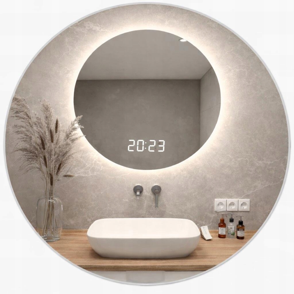 Okrúhle Zrkadlo Led 70 cm S Digitálnym Hodinami A Reproduktorom Kúpeľňové Zrkadlo