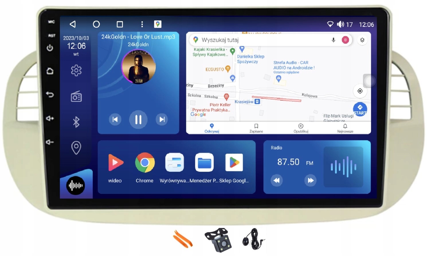 Autorádio Navigácia Apple Carplay Android Auto Fiat 500 07-15