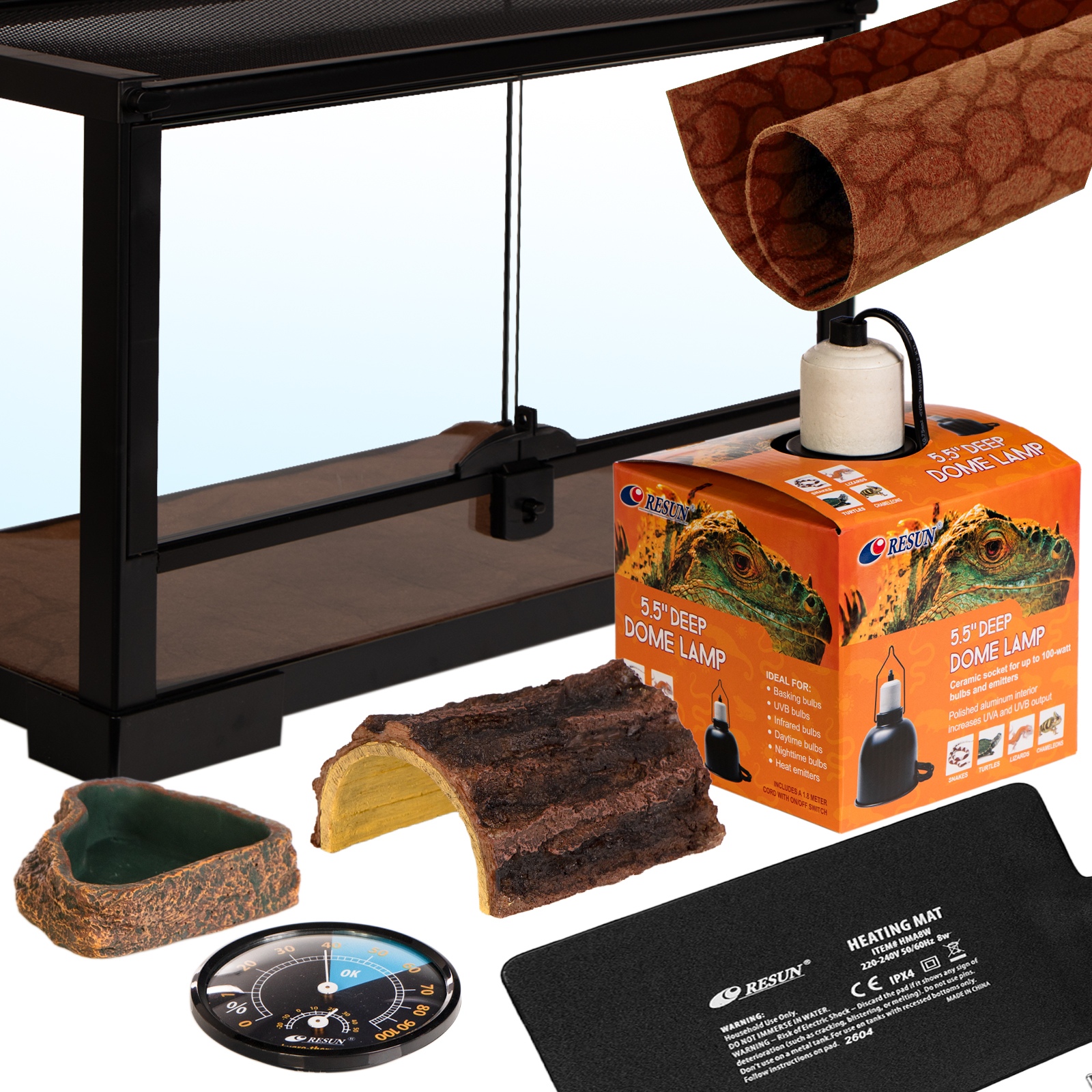 Terárium S Vybavením Voděodolné Dno Lampa Podložka Dekorace 50X25X30