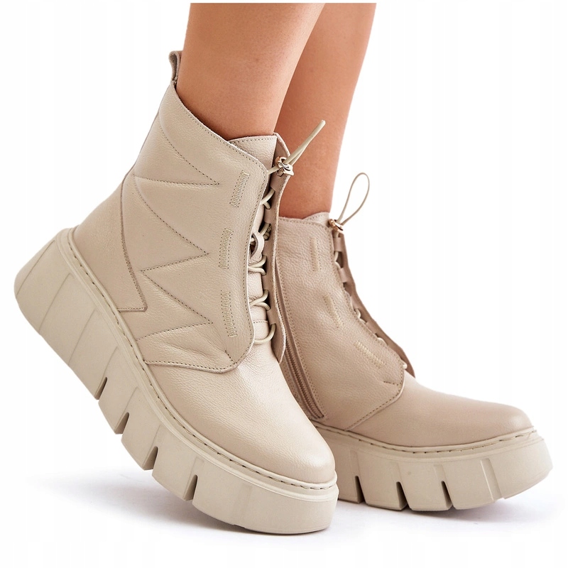 Kotníkové Boty Na Klínku A Platformě Na Zip Zazoo 60472 Béžové 41
