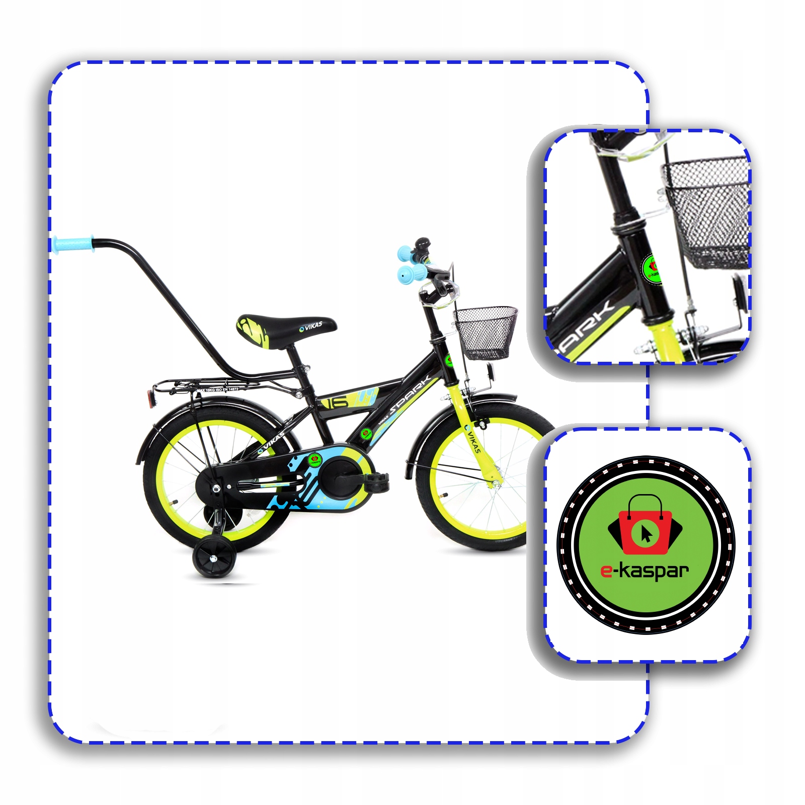 ROWER DZIECIĘCY ROWEREK 12 cali DLA CHŁOPCA KOSZYK + PROWADNIK GRATIS Model Spark 12