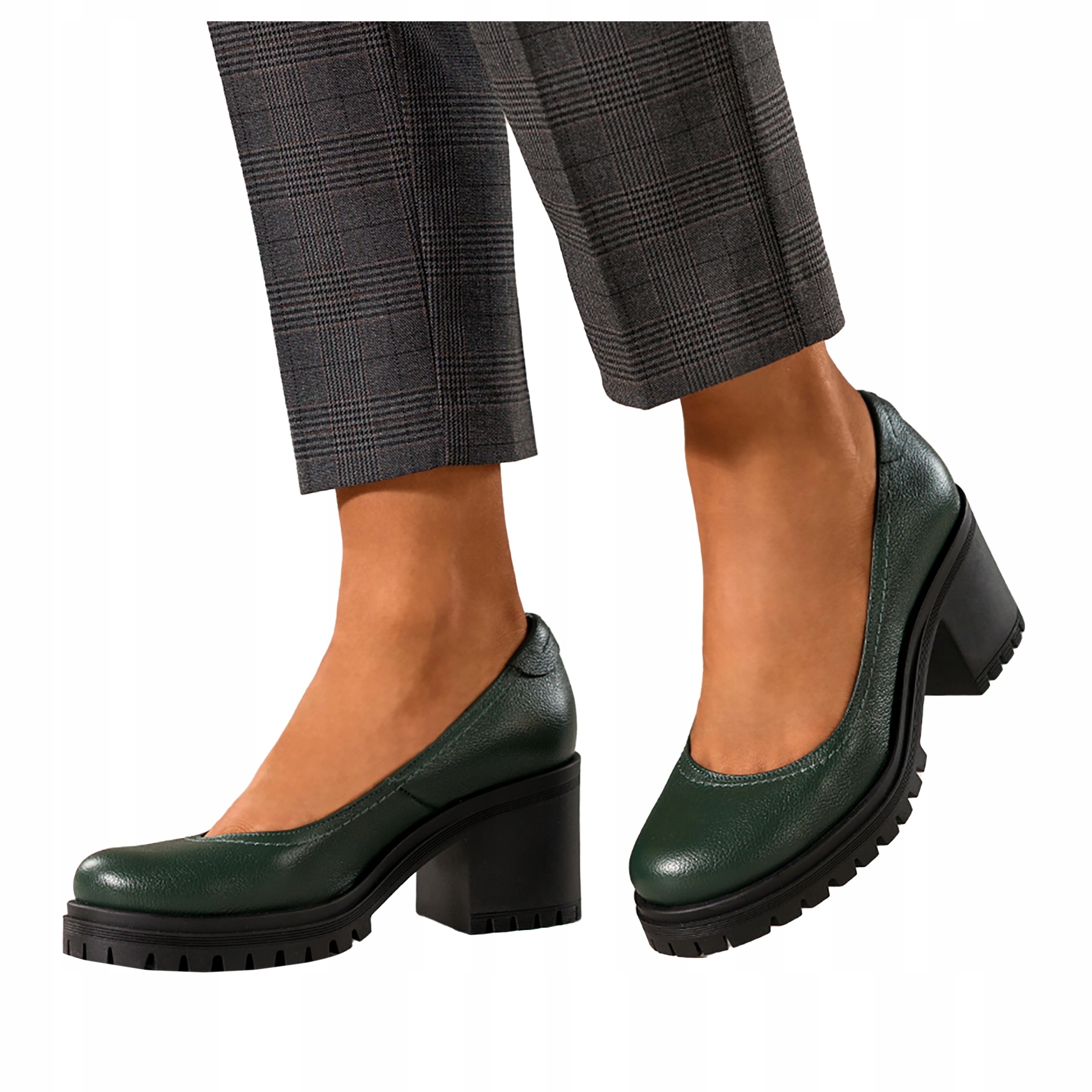 Polobotky Zelené Dámské Kožené Nazouvací Pohodlné Široký Klocek Modne vel 37