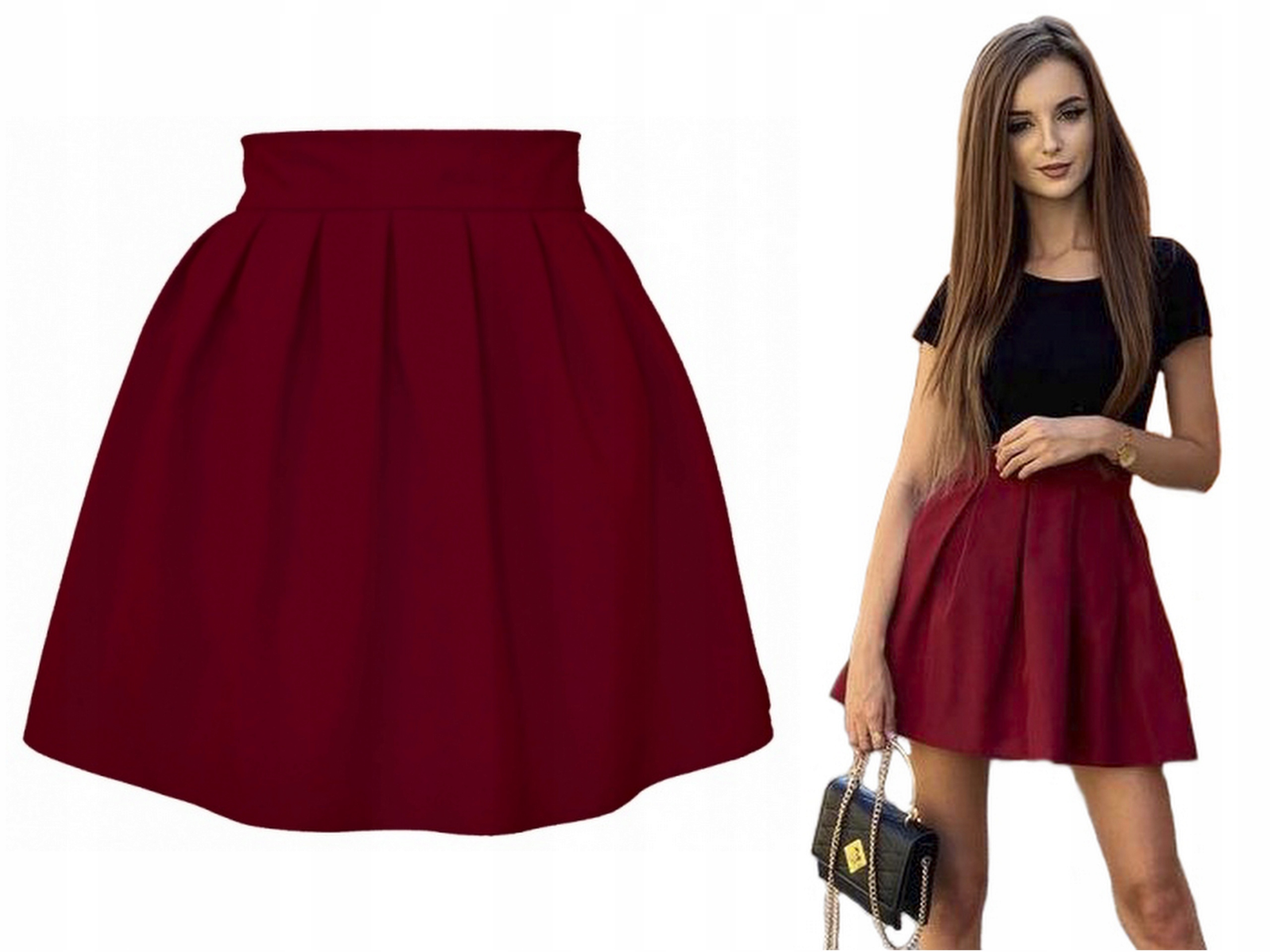BORDOWA SPÓDNICZKA ROZKLOSZOWANA plisowana w ZAKŁADKI na Zamek XS (34)