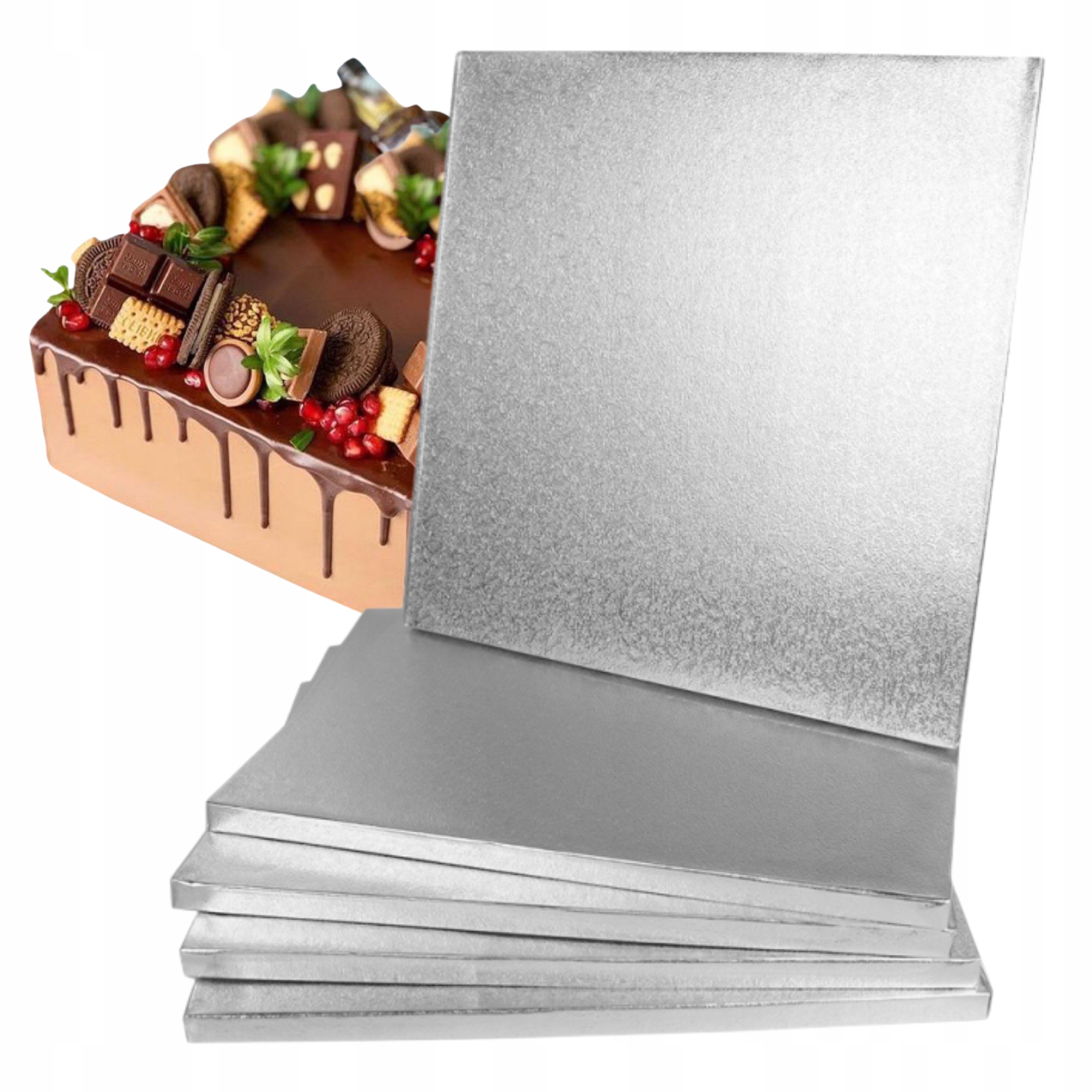 Podkład na tort ciasto Kwadratowy Srebrny 40x40cm 1,2 cm Solidny Mocny