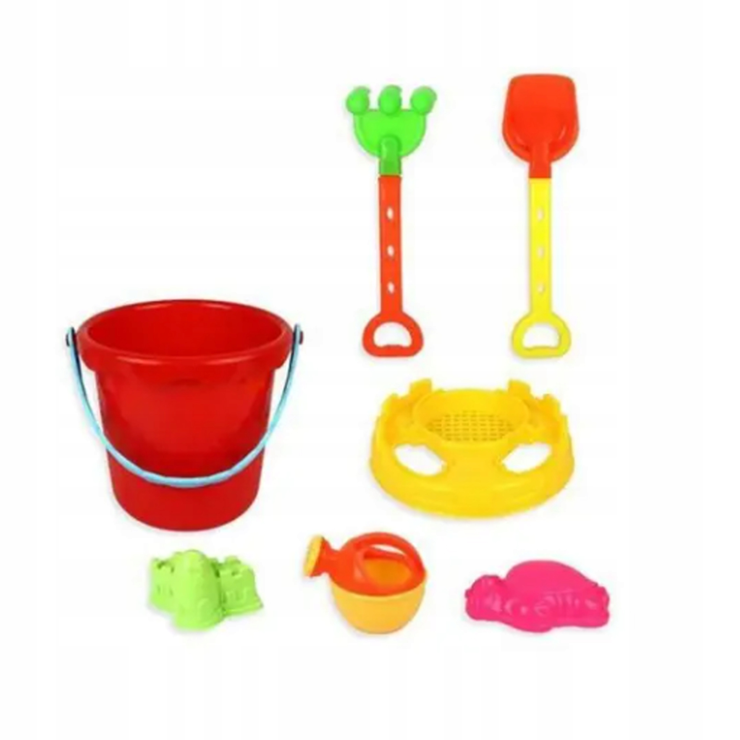 ZESTAW DO PIASKOWNICY PIASKU DLA DZIECI ŁOPATA GRABKI FOREMKI WIADERKO SITO
