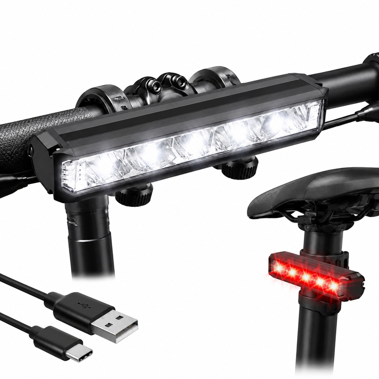 Lampka Rowerowa Przednia Tylna Led Przód Tył Latarka Akumulatorowa 2x Usb