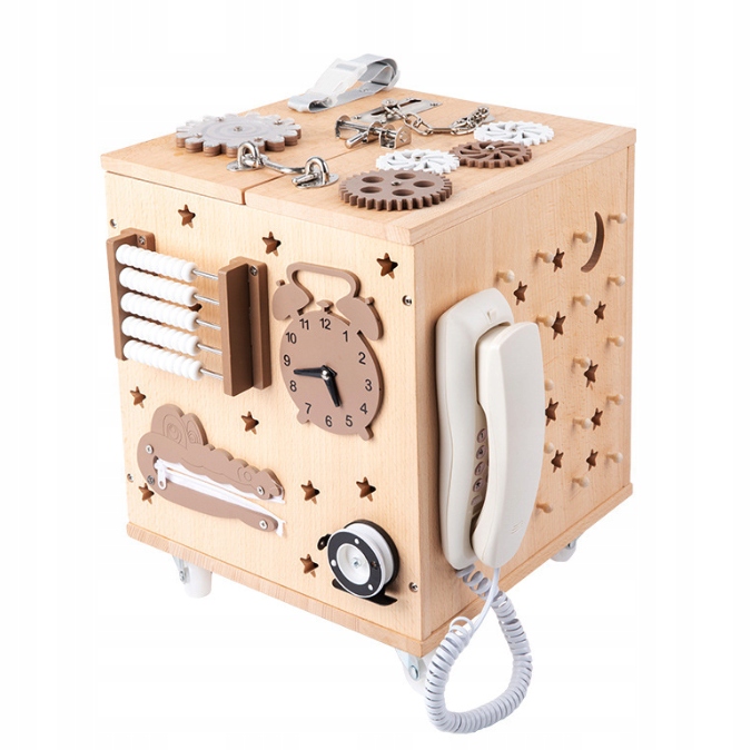 

Drewniana kostka edukacyjna sensoryczna dla dzieci