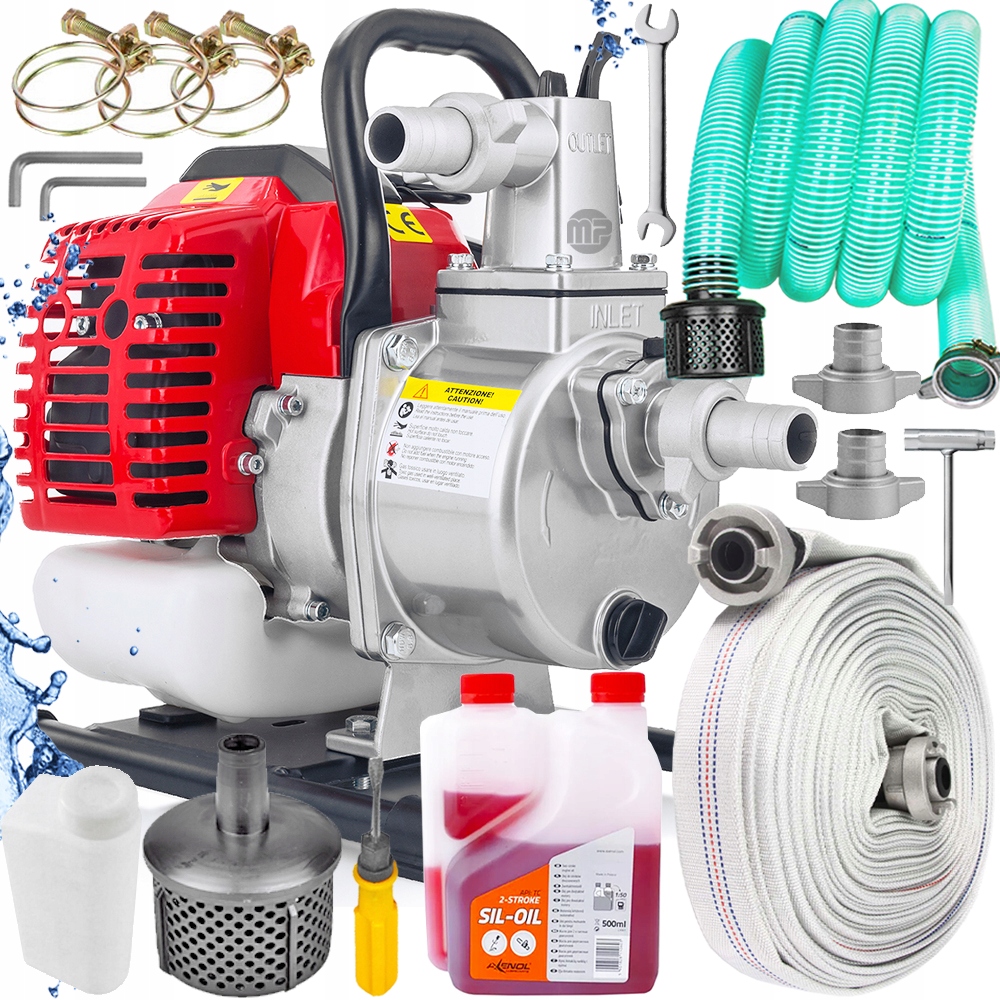 Pompa Spalinowa do wody Motopompa Szybki zasys 1' Cal Olej Węże 25M