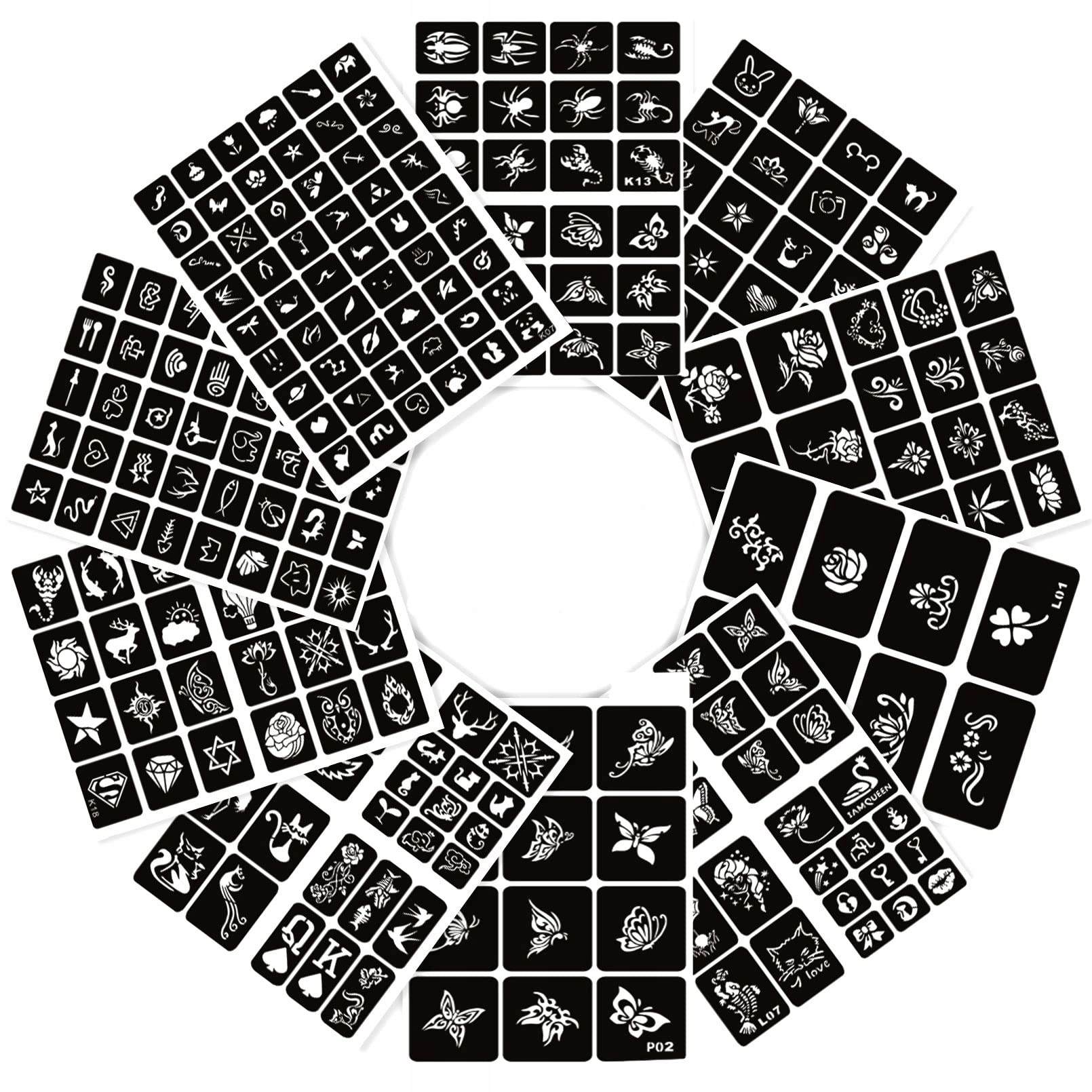 TATUAŻE BROKATOWE SZBLONY PAKIET SZABLONÓW 10szt