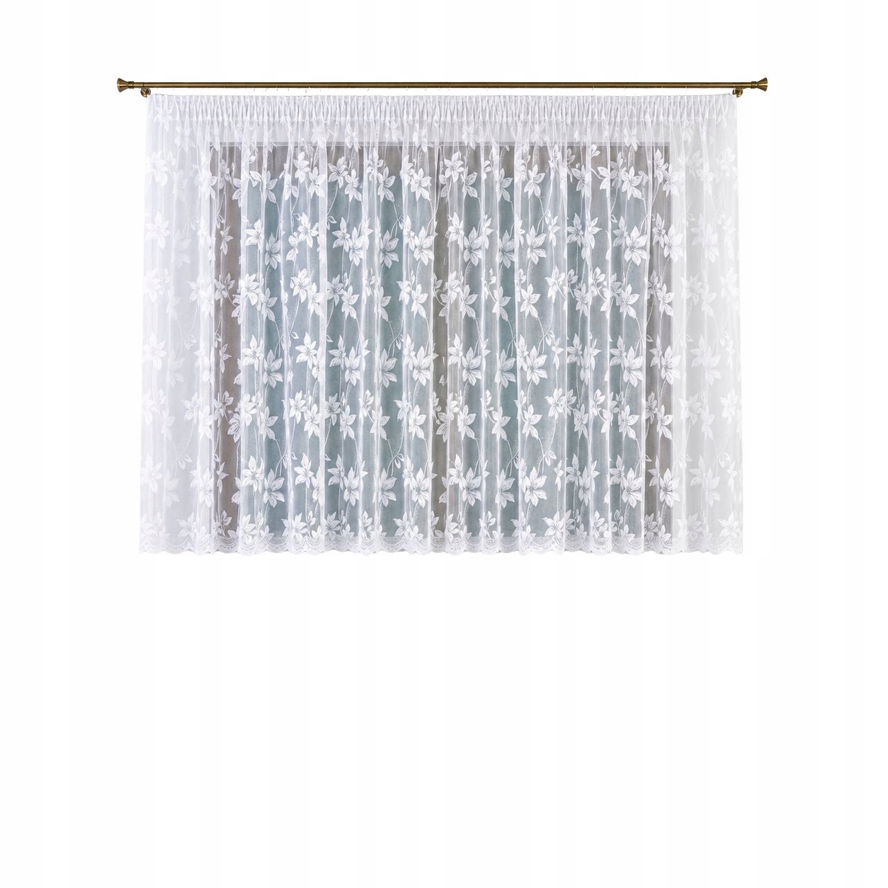 Hotová záclona s řasící páskou a květinovým vzorem po celém povrchu 450 x 160 cm