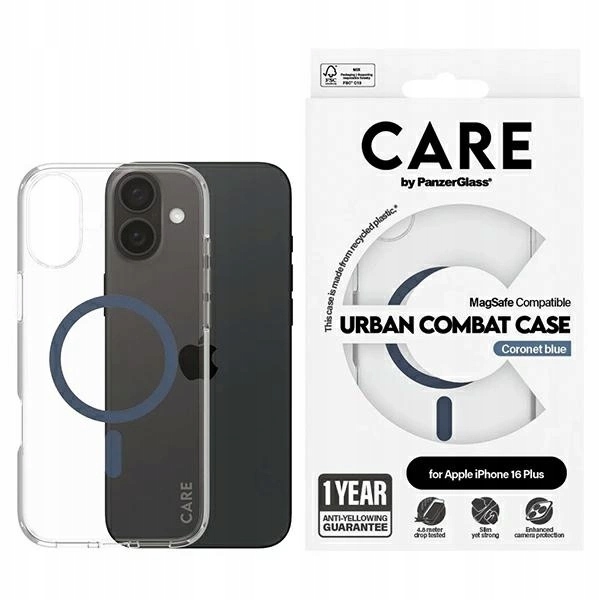 Pouzdro Care by PanzerGlass Flagship Case s MagSafe pro iPhone 16 Plus, modré