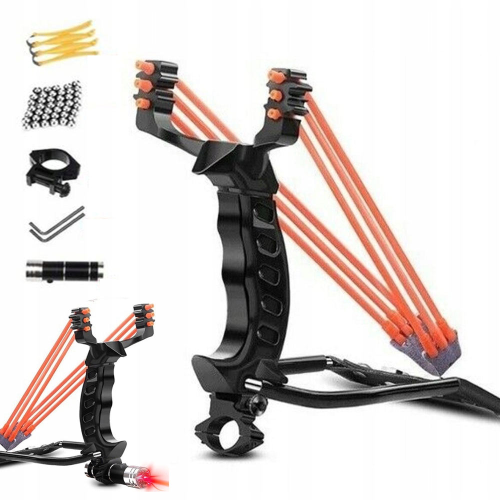 Laserowa Proca Mocna Celownicza POLOWANIE+100 Stalowych Kulek +klips +klucz