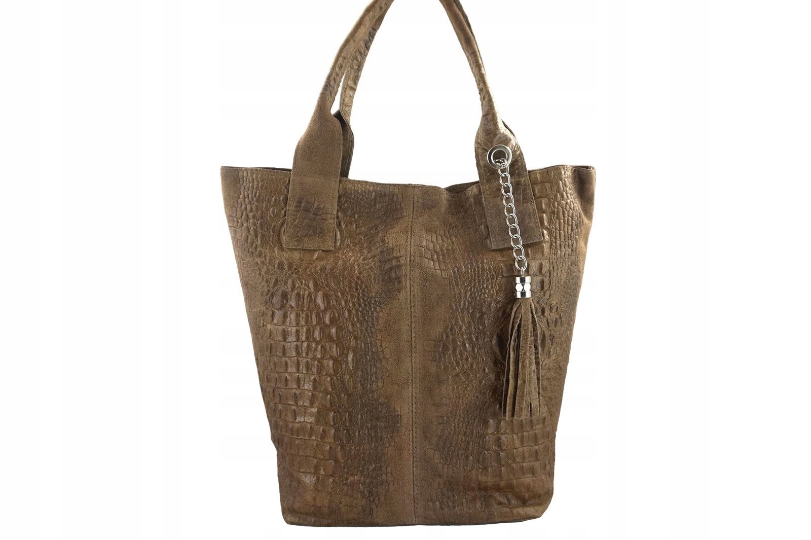 kabelka z přírodní kůže typu vak- Croco Béžová tmavá