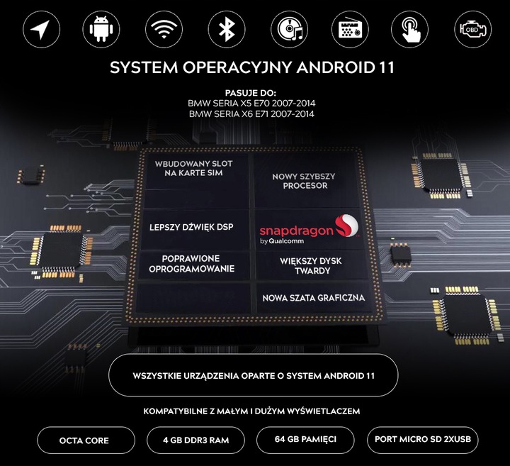 BMW X5 E70 RADIO NAWIGACJA CARPLAY ANDROID 12 WIFI Marka inna