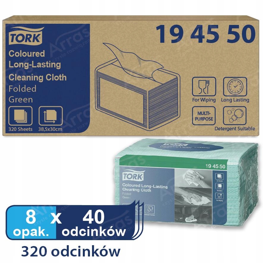 Zestaw 8x Tork 194550 Ściereczki Haccp zielone W8 40 sztuk 1-w włókninowe