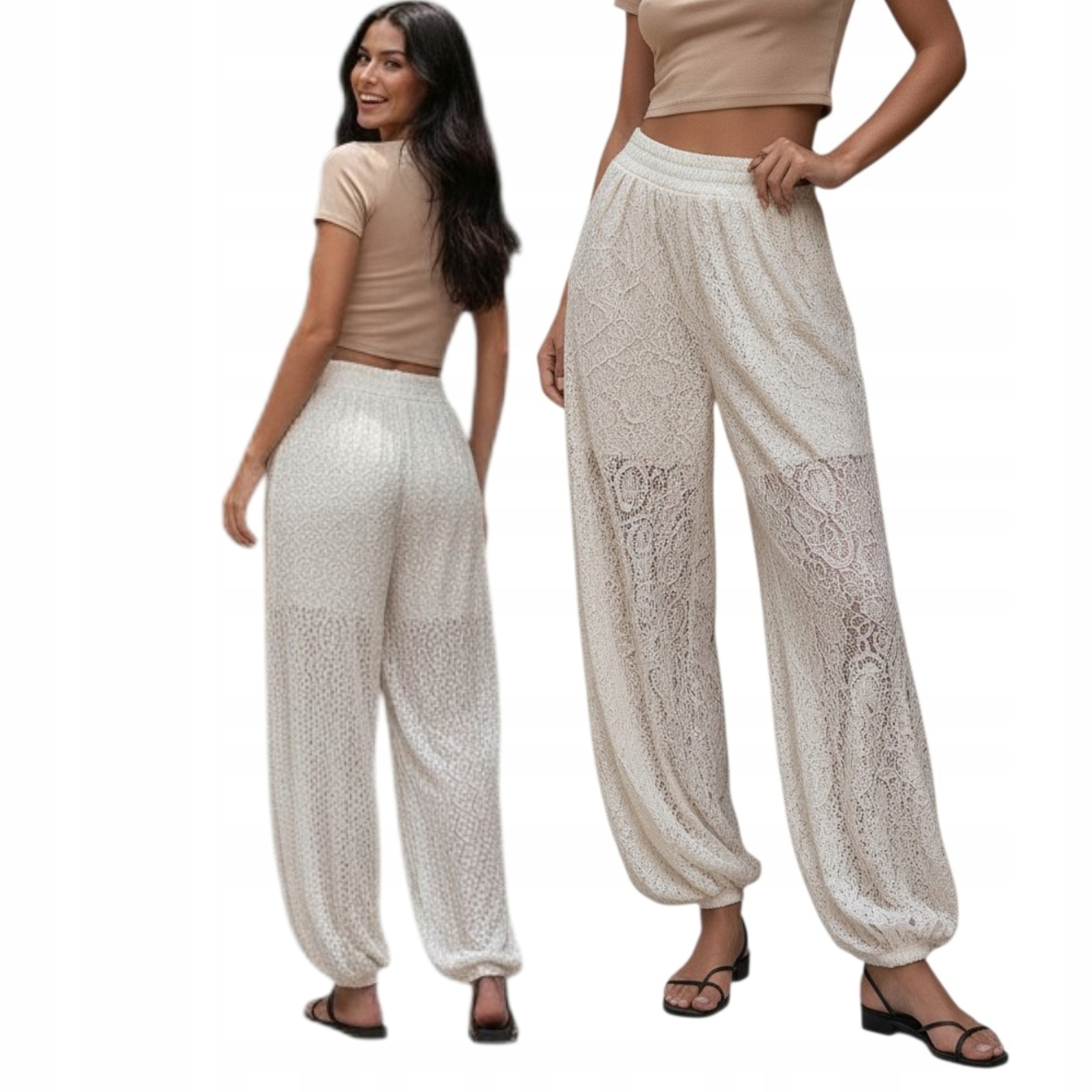 Letní Krajkové Jogger Kalhoty Alladynki Pro Teplé Dny, Velikost One Size, Bílé
