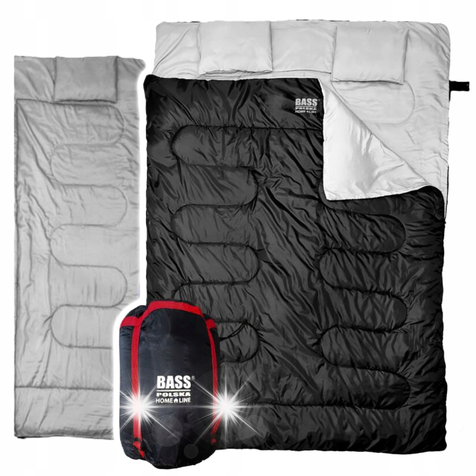 Podwójny Śpiwór Dwuosobowy Turystyczny 220X150CM Wiatroszczelny Bass Polska