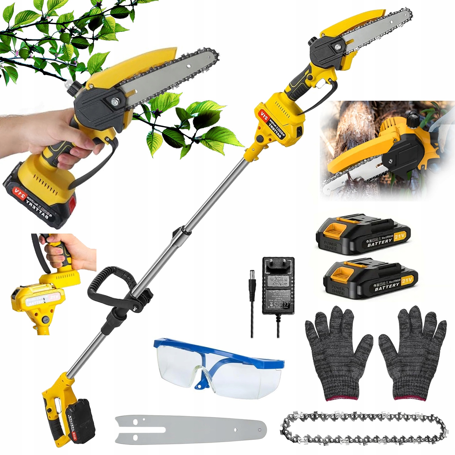 Lehká teleskopická pila pro řezání větví bez žebříku 2x3000 mAh