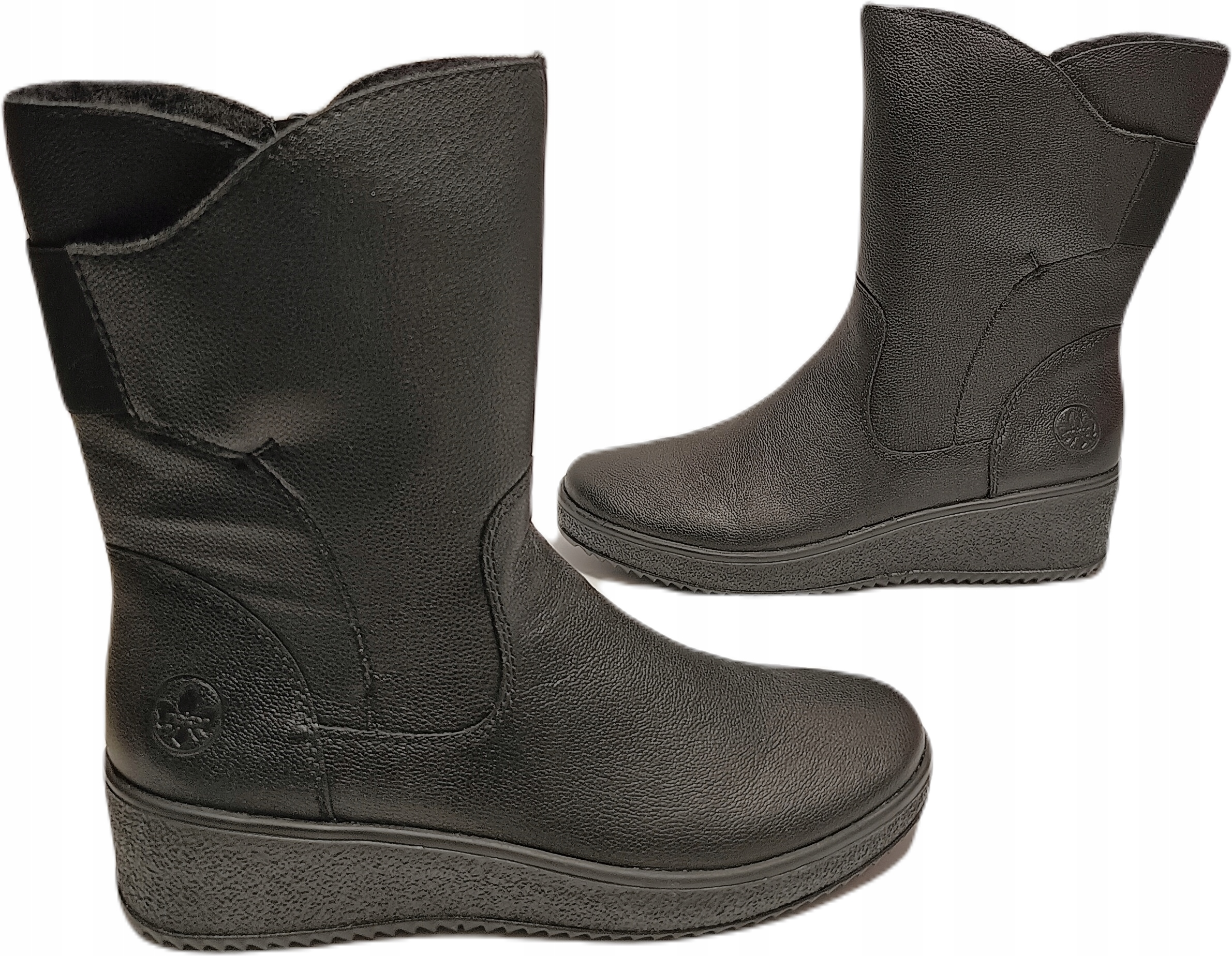 Kozačky kůže vlna koturn Rieker Y4453-00 Černá r38