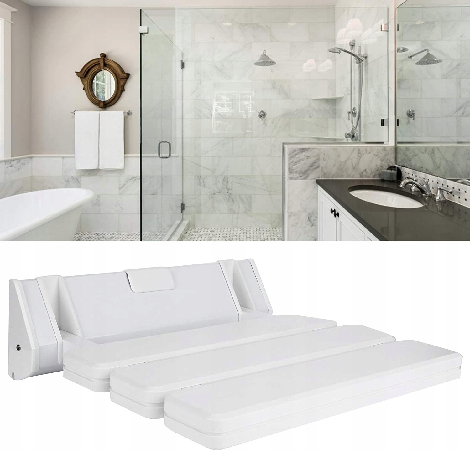 SKŁADANY STOŁEK PRYSZNICOWY MONTOWANY NA ŚCIANIE 130KG Wysokość mebla 1 cm