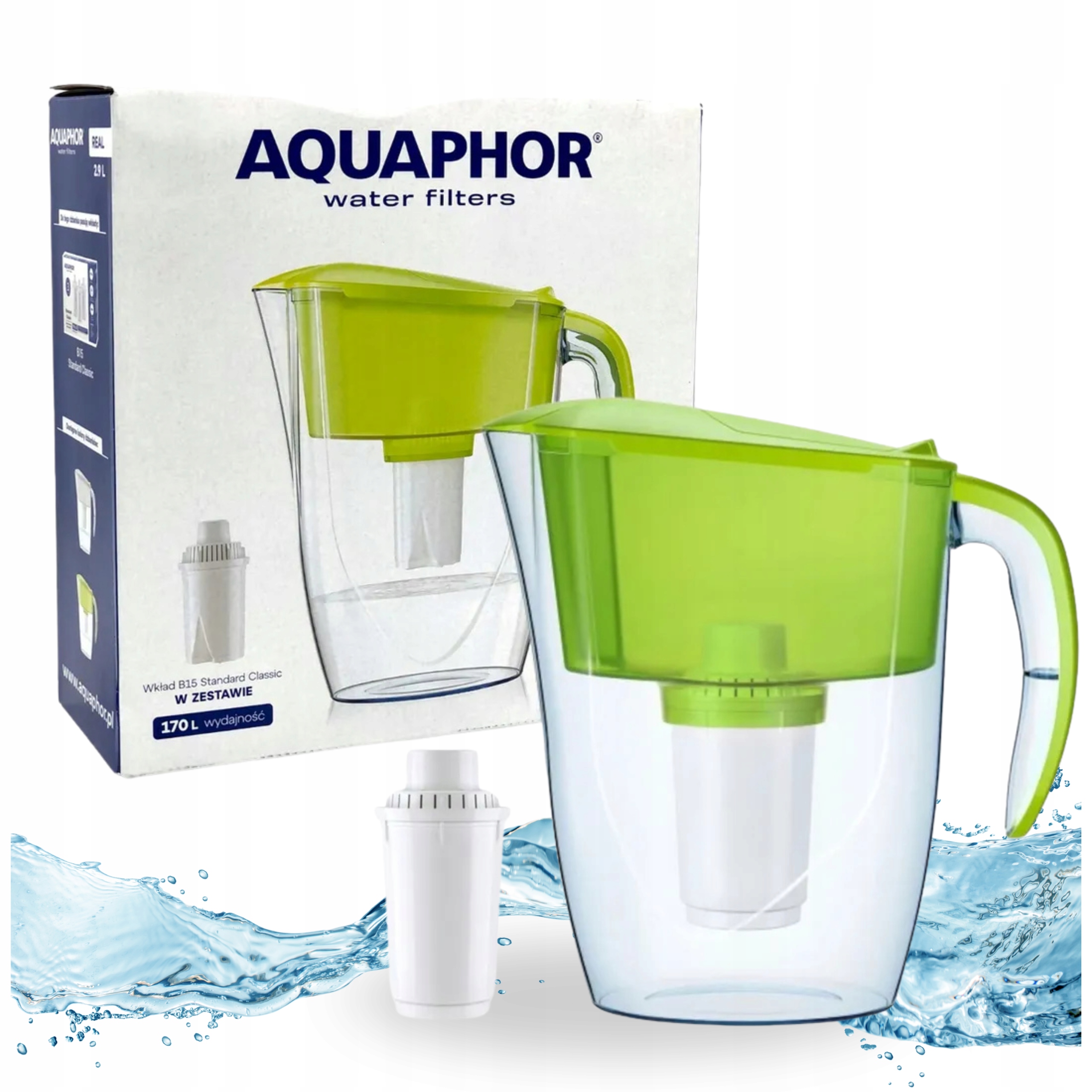 Dzbanek Filtrujący Aquaphor Real 2,9L Limonkowy , 1 Wkład Filtrujący B15
