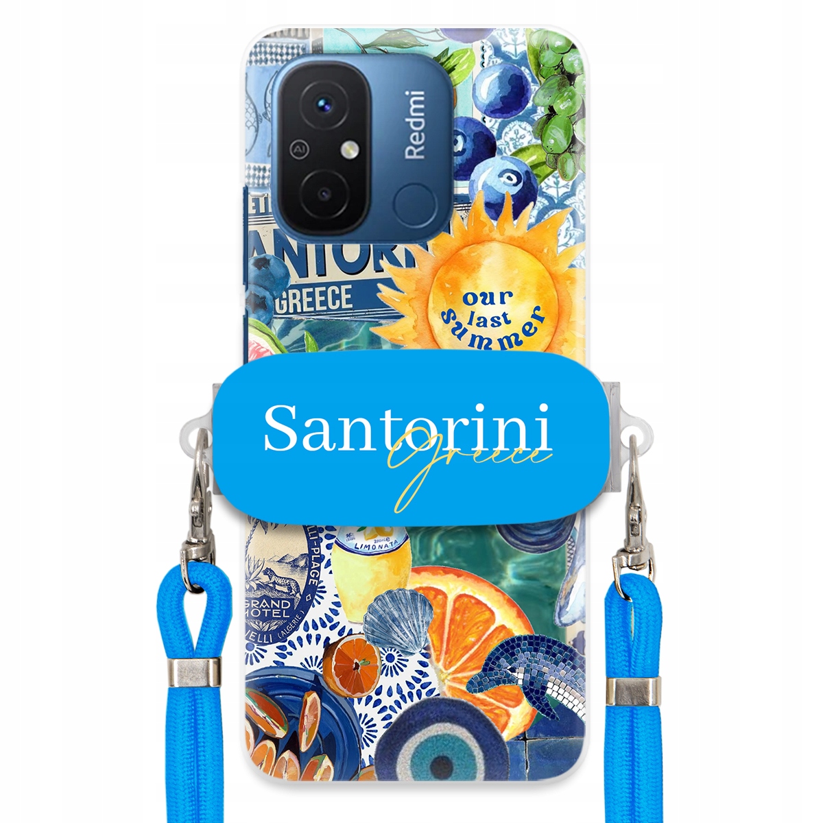 Puzdro pre Xiaomi Redmi 12C Modré Crossbody vodítko držiak Santorini Sea