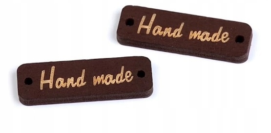 Etykieta metka Hand made drewniana 10x30 mm 2szt