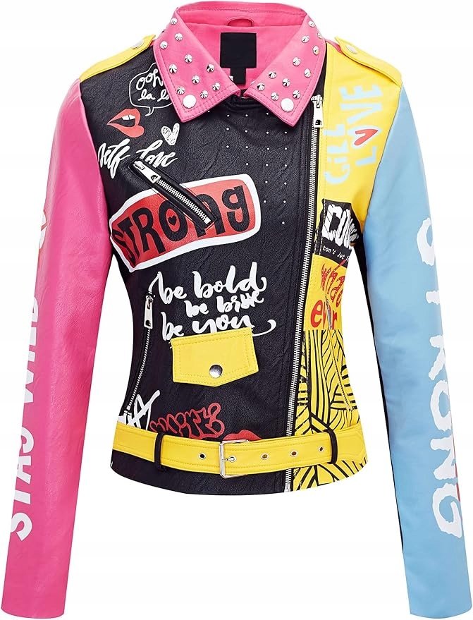 Dámská bunda ze syntetické kůže s nýty Moto Floral Biker XXL