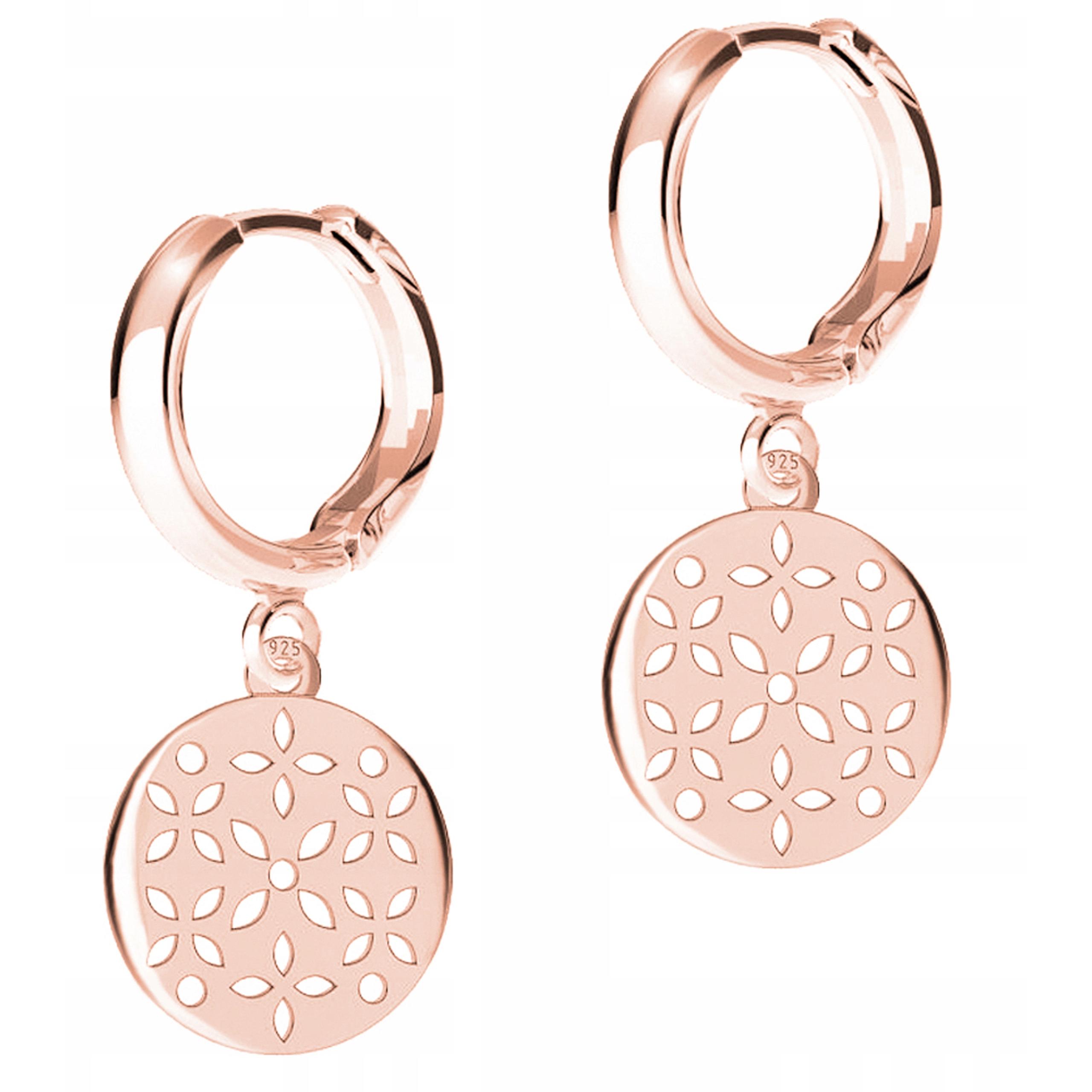 Náušnice Pozlacené kulaté plechy s květinami Ažurové květy Stříbro 925