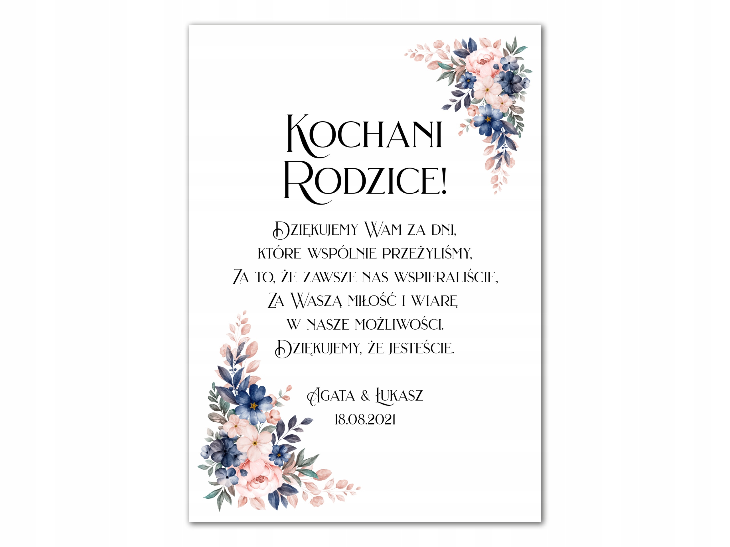 

Personalizowane podziękowania dla rodziców w ramie