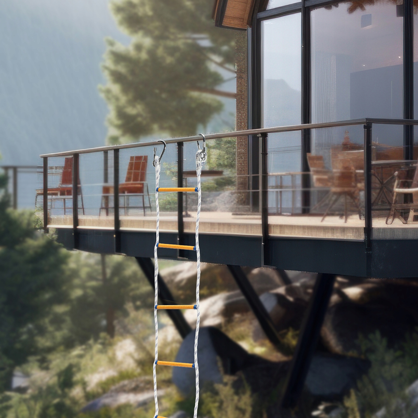 DRABINA SZNUROWA LINOWA NA DACH 6M 2*HAKIEM Model DRABINA SZNUROWA LINOWA NA DACH 6M