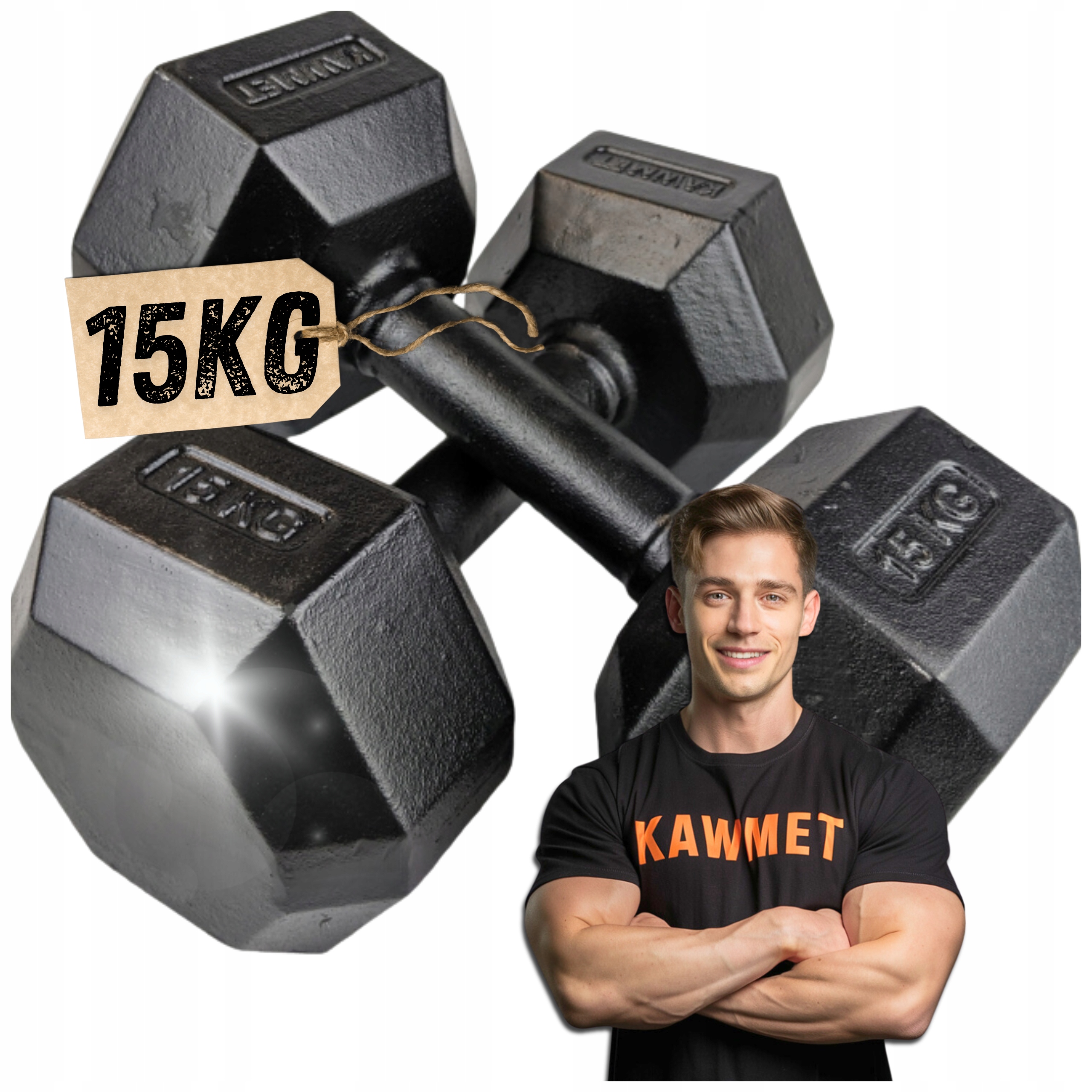 Hantle żeliwne Hex hexagonalne siłownia fitness do ćwiczeń Kawmet 2x15kg