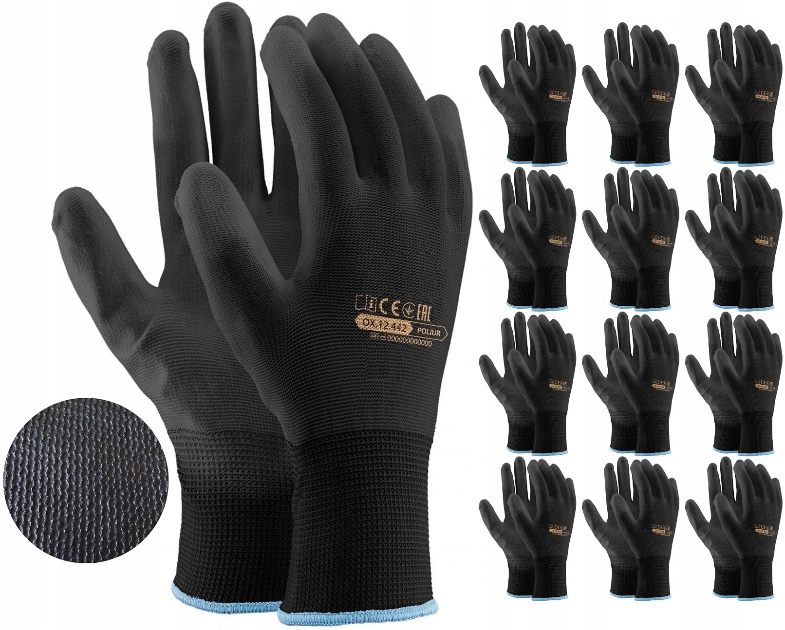 Rękawice RĘKAWICZKI ROBOCZE powlekane POLIURETANEM WYTRZYMAŁE r. 10 12 par