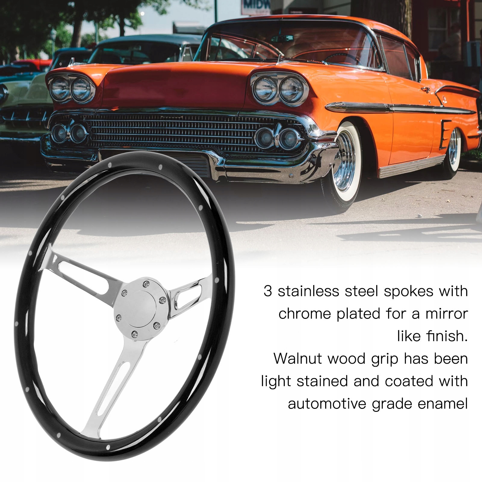 KLASYCZNA KIEROWNICA STAL NIERDZEWNA 15 CALI Marka bez marki