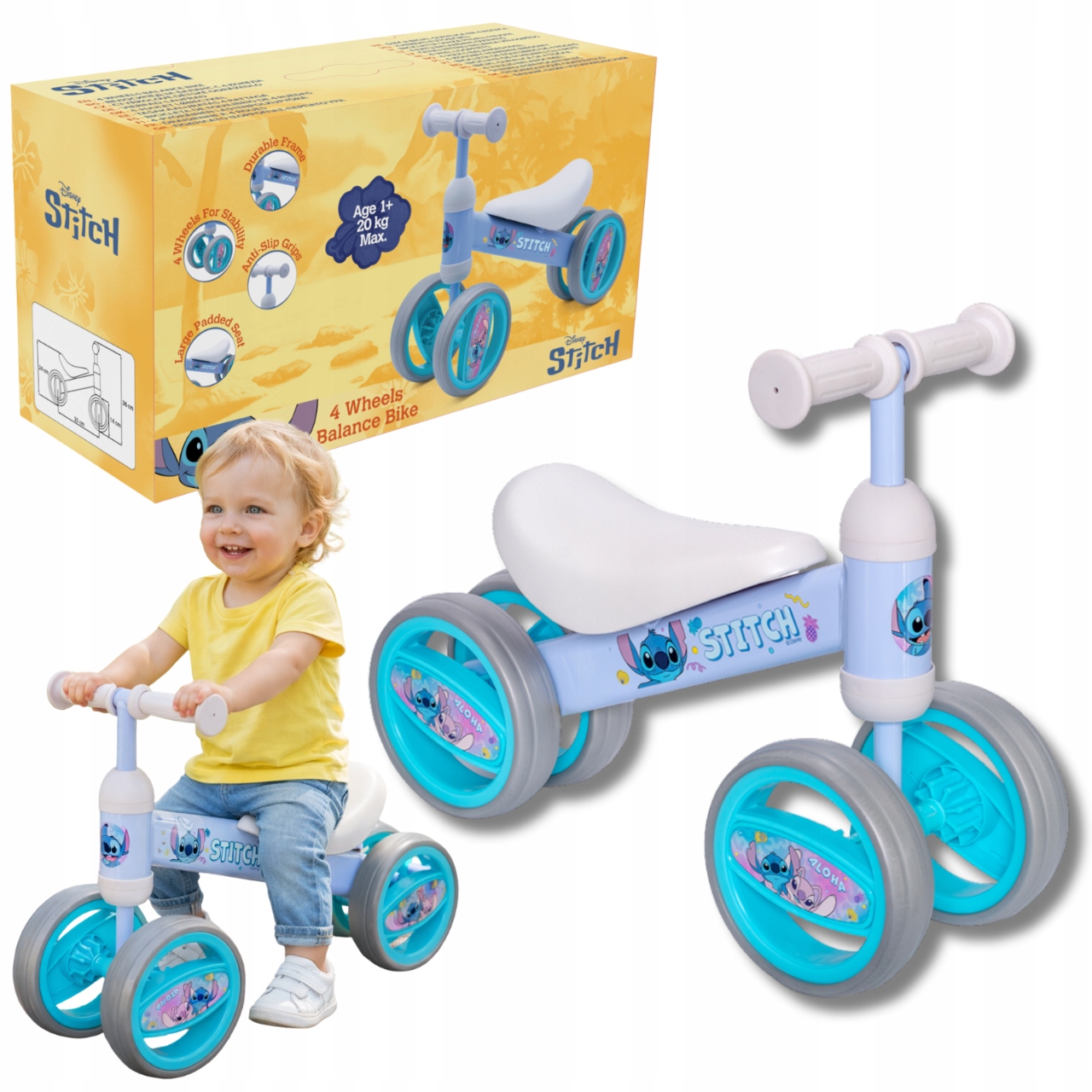 Rowerek Biegowy Stitch 4-kołowy Stabilny Dziecięcy