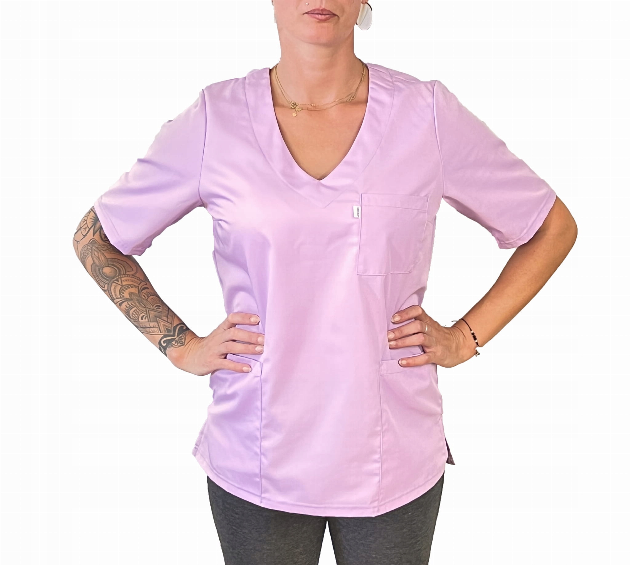 Bluza medyczna przez głowę tkanina certyfikat 3 kieszenie fiolet kr ręk 4XL