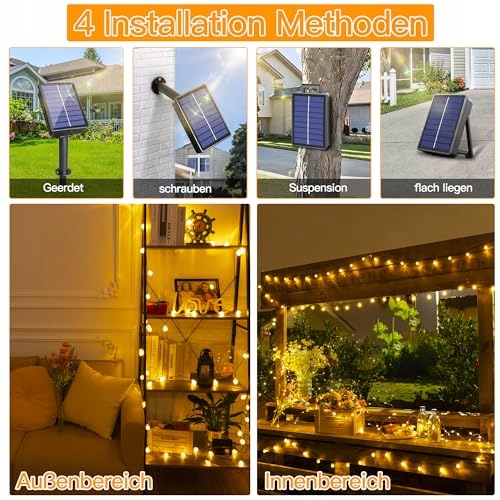 OLLNY Solarne Lampki Zewnętrzne Oświetlnie Żarówki 12M 100 — miniatura 7