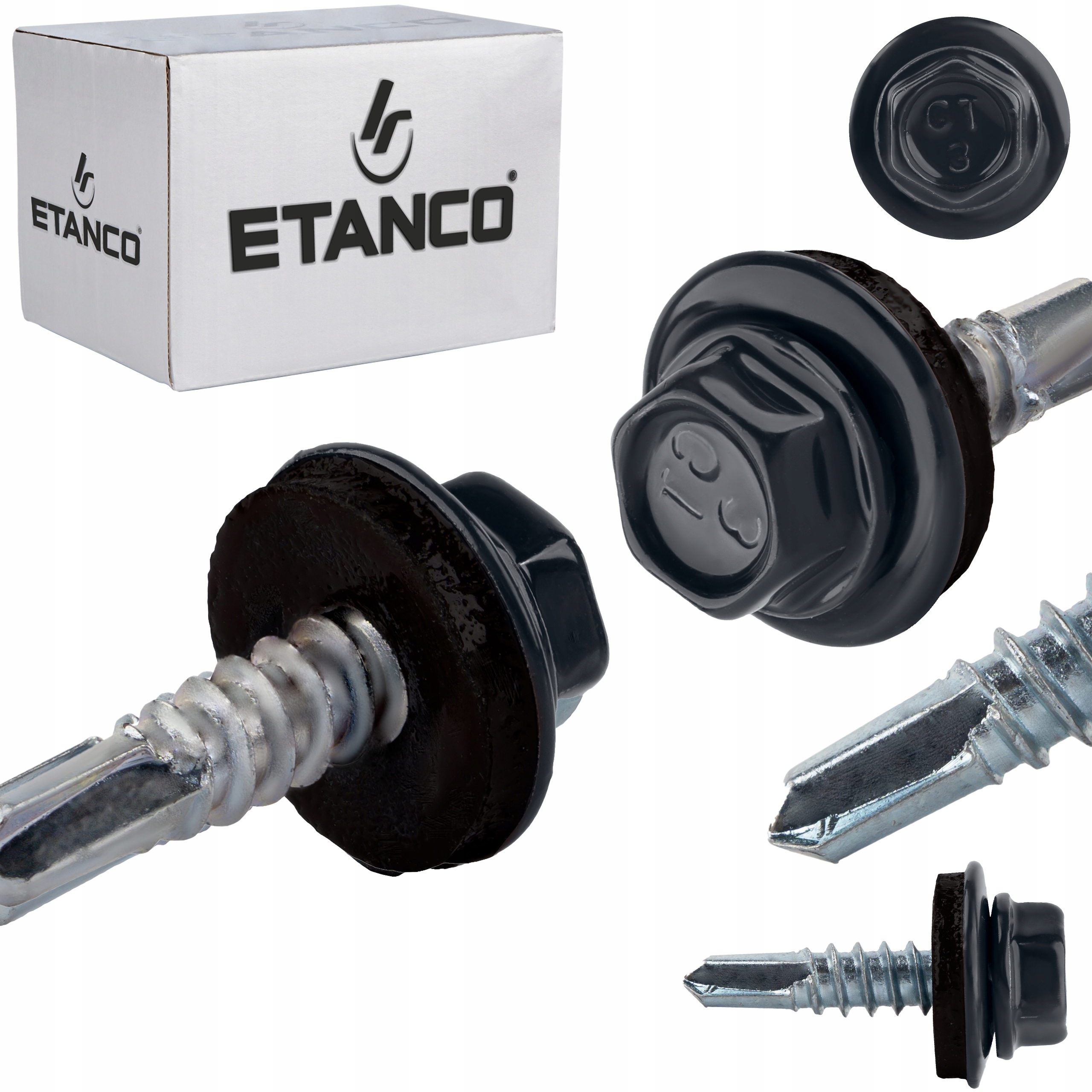 Wkręty samowiercące do metalu 3mm 4,8x19 mm Ral 7016 250 szt Etanco GT3 Z14