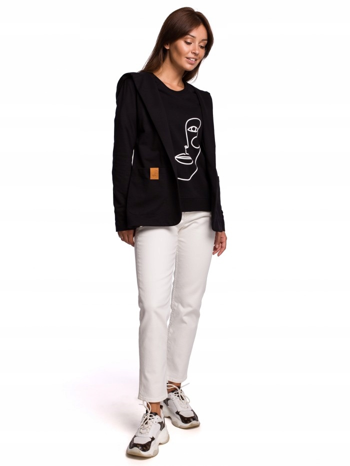 EU S B180 Prosty niezapinany żakiet z kapturem - c