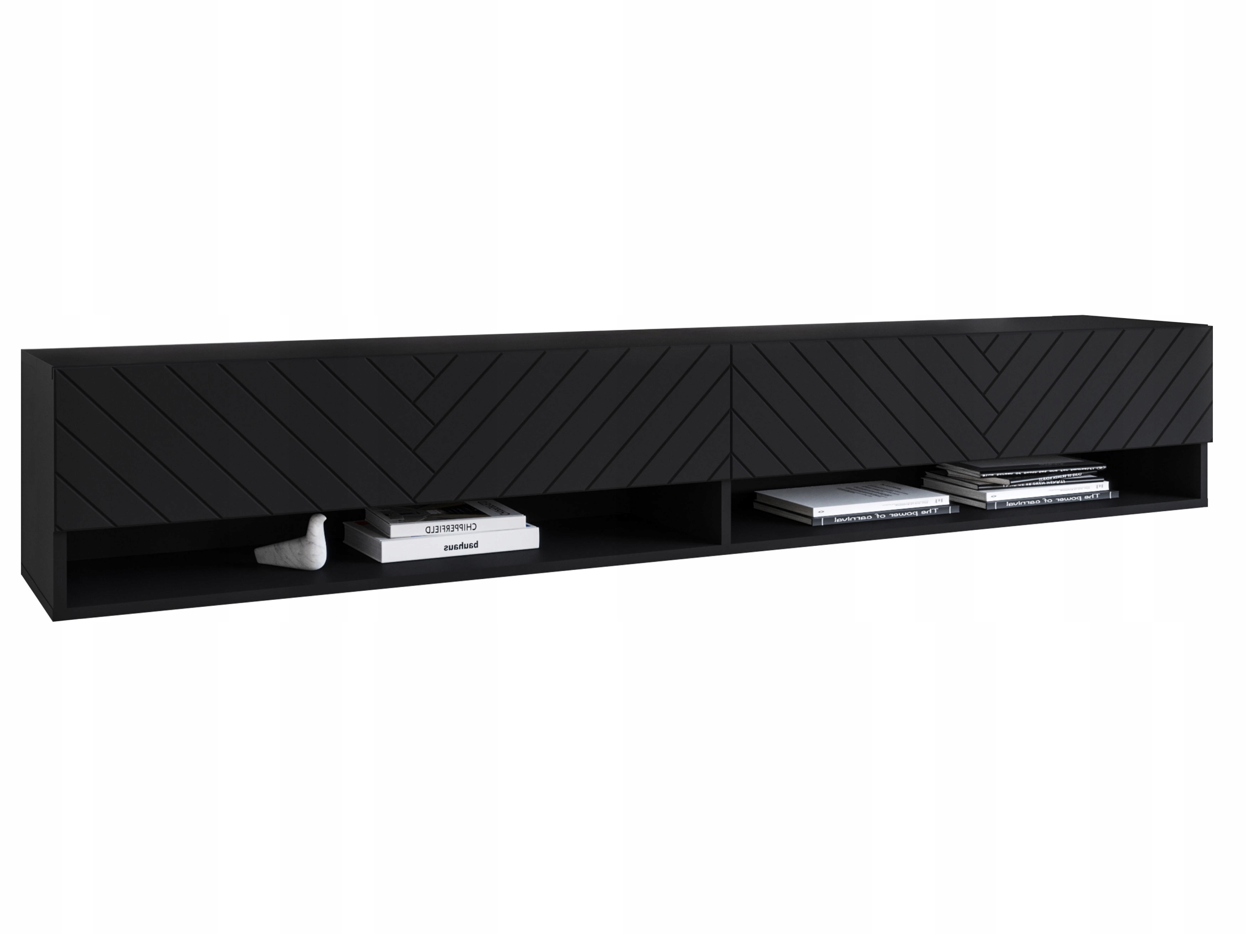 Rtv skříňka 180 cm korpus čela Mdf jedle bezúchytková černá matná s Led