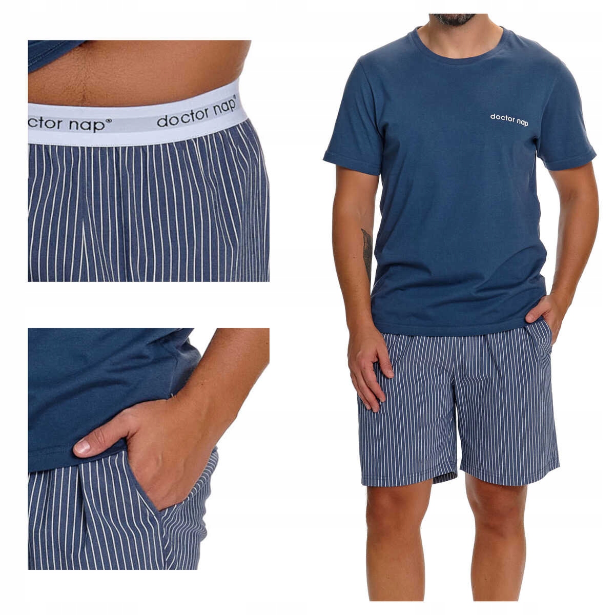 Doctornap Pánské bavlněné pyžamo s krátkým rukávem Pmb 7424 modré XL