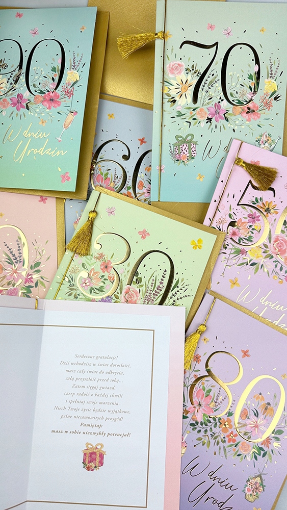 KARTKA NA URODZINY 70 SIEDEMDZIESIĄTKA ZŁOCONA Z DODATKAMI HM 2963 EAN (GTIN) 5901854985084