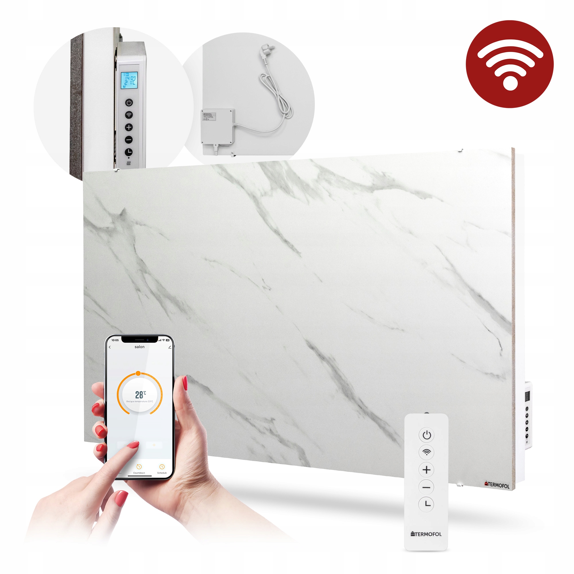 Keramický vykurovací panel 1000 W S Wifi Biely Mramor dekoratívny hybrid