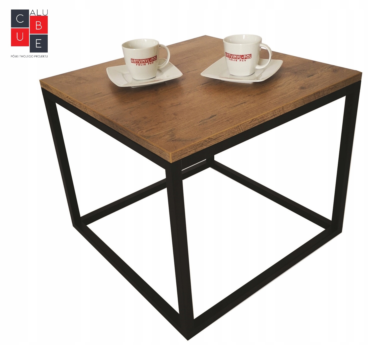 Kávový Stolek Loft hliník60x60x51,8 dub Výběr Desky! Deska Na Profilech!!