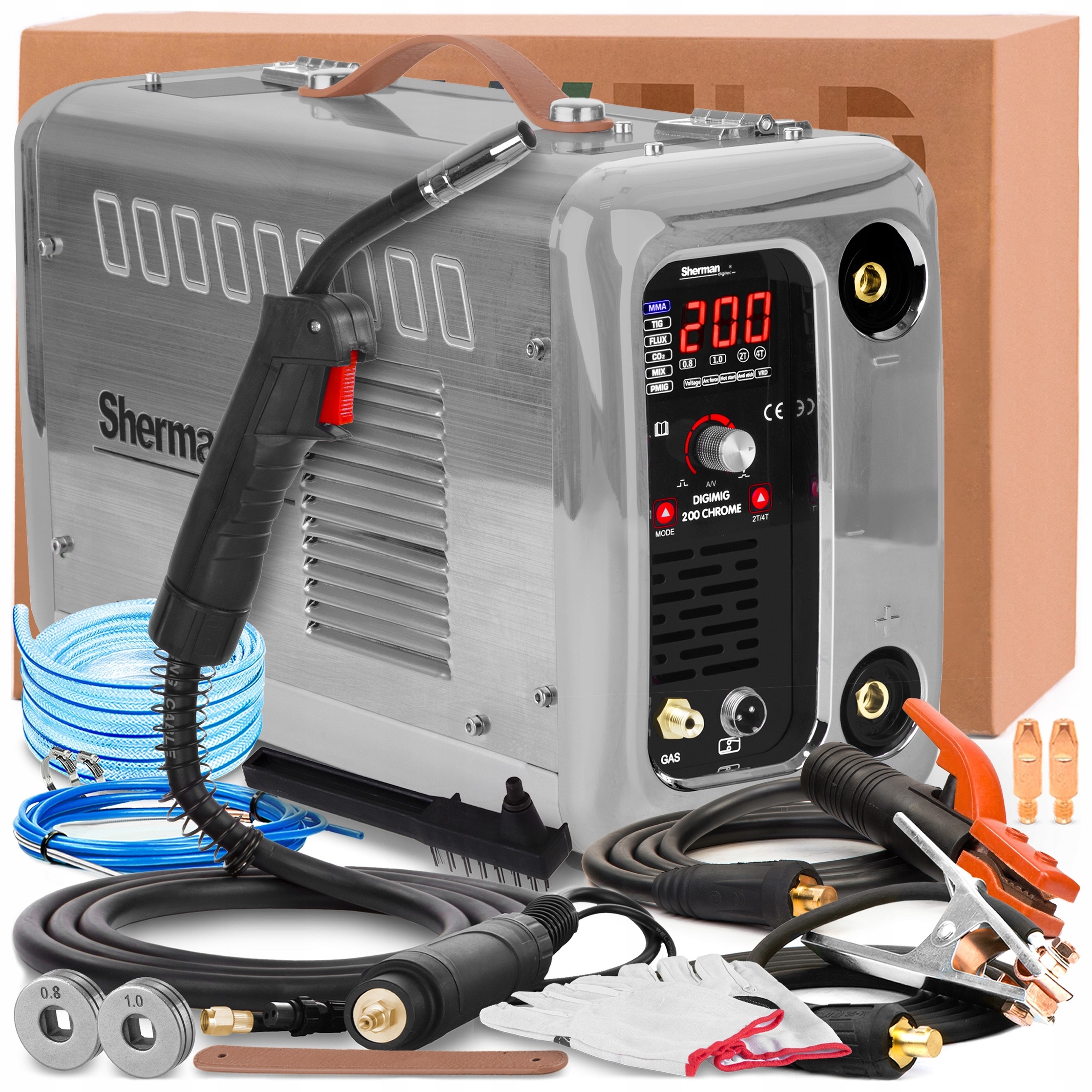 Svařovací Stroj Sherman Digimig 200 Chrome 230V 200A Mma DC Tig Lift Ocel A Alu