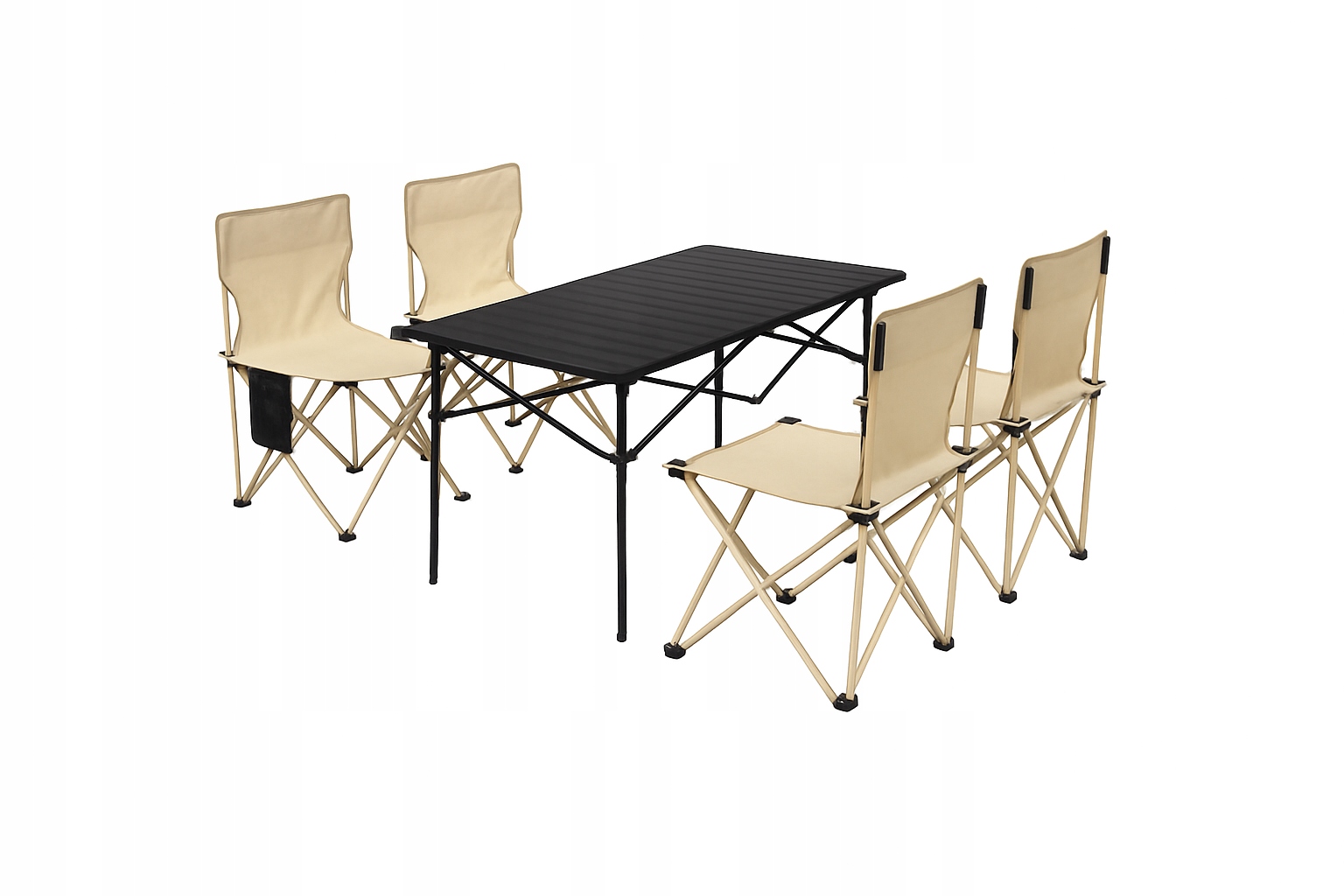 Składany Stolik Turystyczny Ogrodowy 120*52*50 CM Czarny 4 Krzesła Beżowe